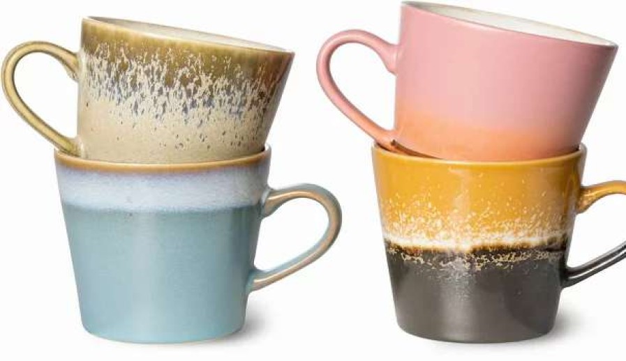 Cups * | 4 Multicolored Ceramic Cappuccino Mugs 70'S Tableware Hkliving