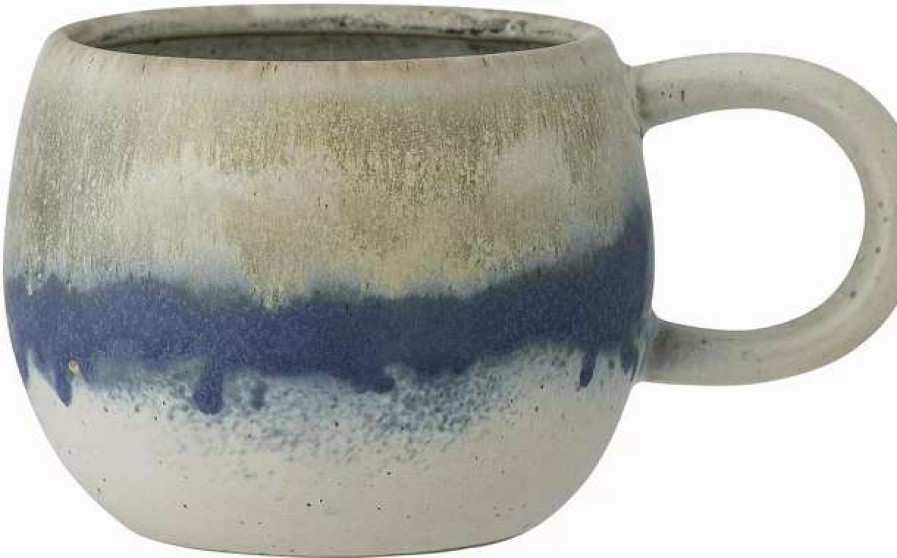 Cups * | Blue And White Stoneware Mug Elia Bloomingville