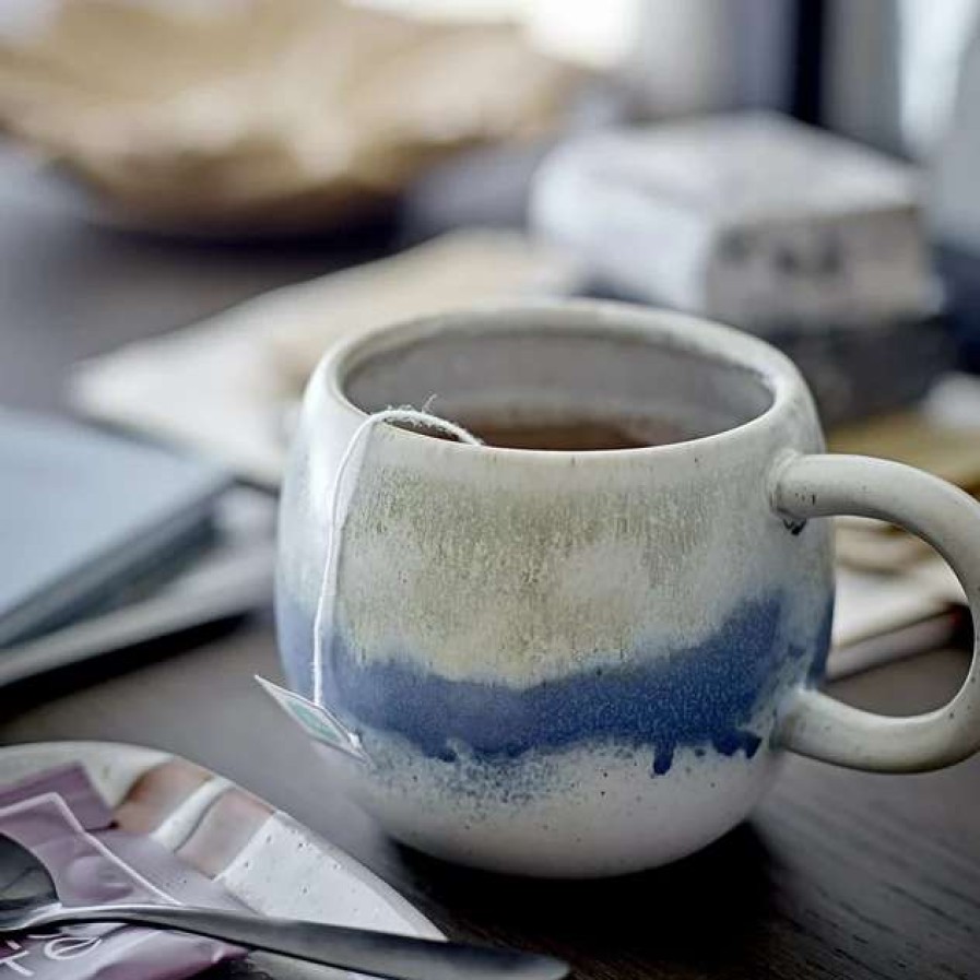 Cups * | Blue And White Stoneware Mug Elia Bloomingville