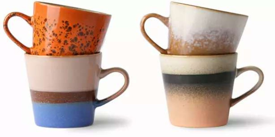 Cups * | 4 70'S Multicolored Ceramic Americano Mugs Hkliving